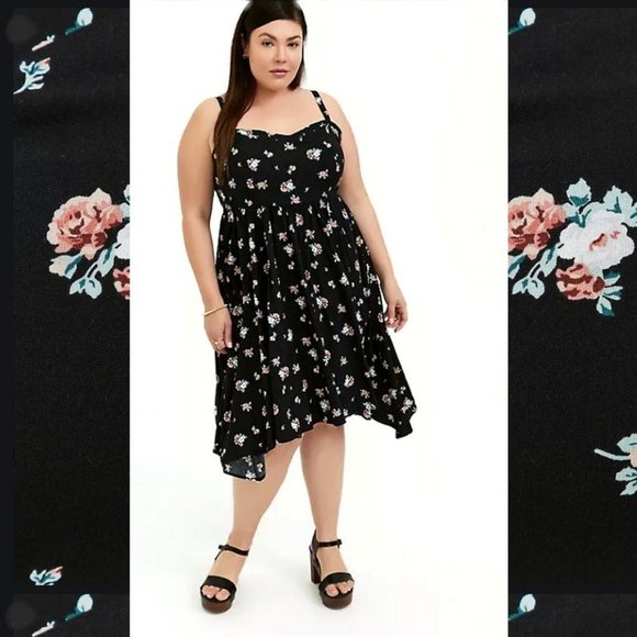 Torrid Dresses & Skirts - NWT Torrid Black Floral Challis Sharkbite Dress 2X